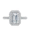 Emerald and Round Halo Diamond Ring — 18K White Gold, view 3